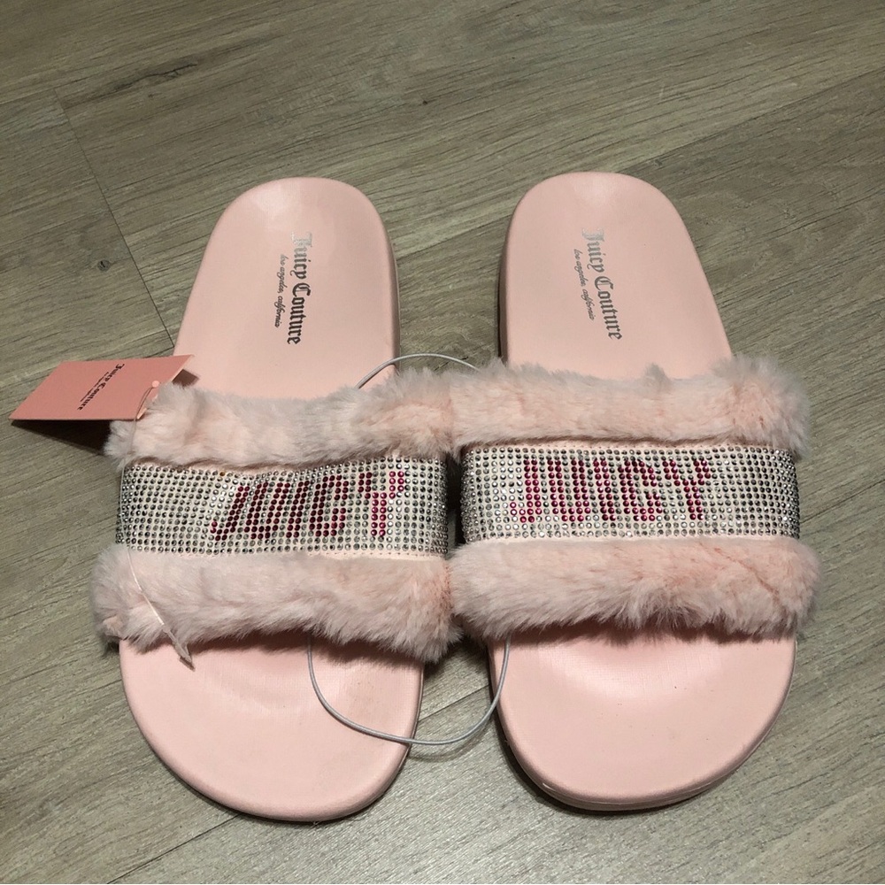 Juicy Couture Pink Furry Slide Sandals
